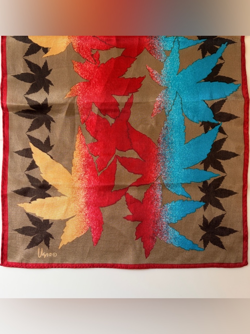 Vera Scarf Japan 100% Silk Leaves Rectangle Hand Rolled Edges